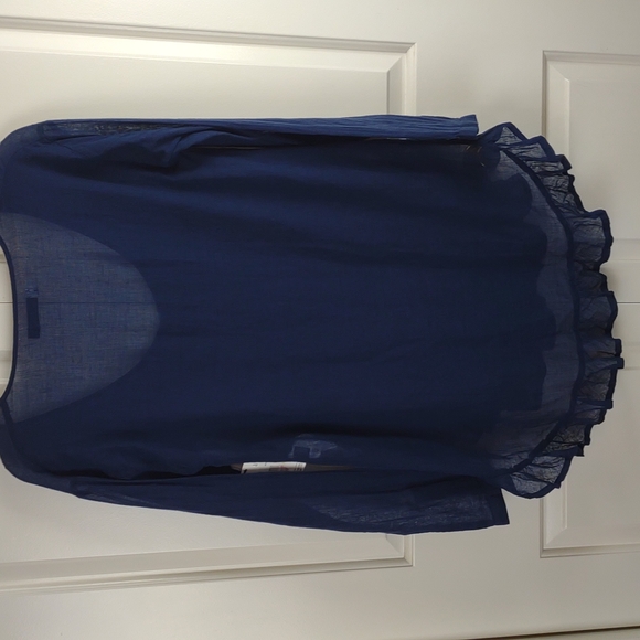 Volcom Blue Sheer Gauzy Hi-Lo Button LS Ruffle Hem Boho Tunic Blouse - Picture 9 of 15